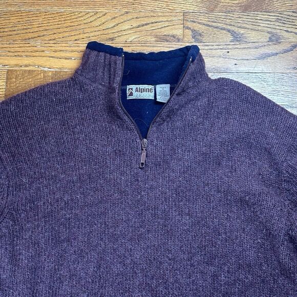 Alpine Design Sweater Mens Medium 1/4 Zip Wool Preppy Heavy Maroon Outdoor - Picture 2 of 11